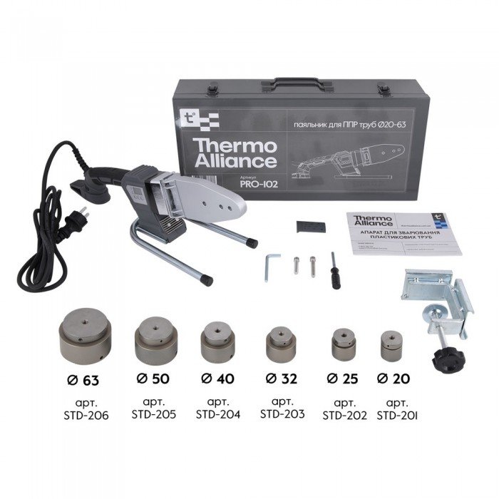 Паяльник для пластикових труб Thermo Alliance PRO-102 Ø20-63 (автоматичний з дісплеєм, 800W)