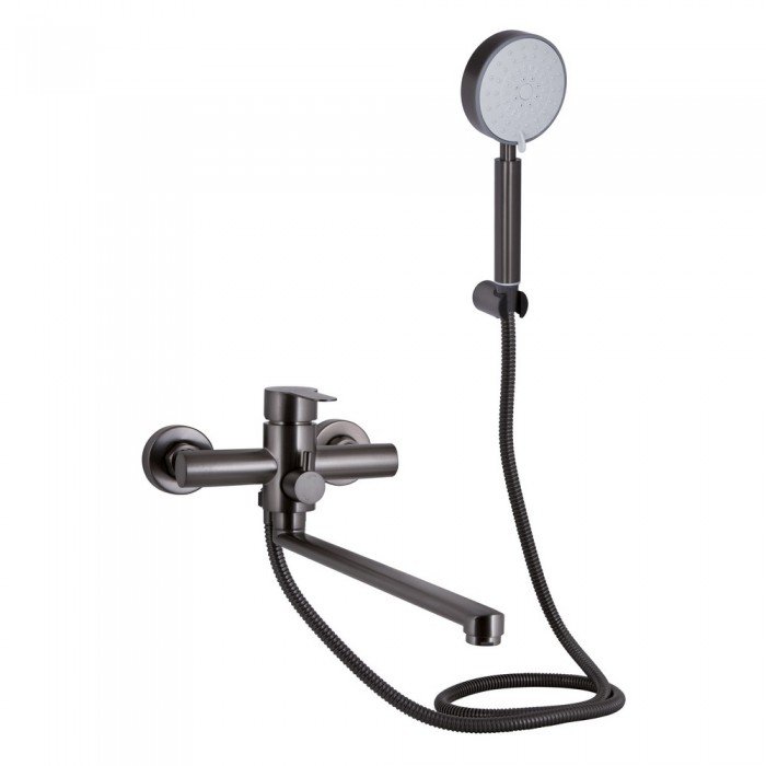 Змішувач для ванни Brinex Pure 005 з довгим поворотним виливом (з душовим гарнітуром) Graphite BRIPUR005GRP