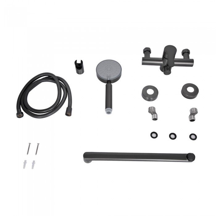 Змішувач для ванни Brinex Pure 005 з довгим поворотним виливом (з душовим гарнітуром) Graphite BRIPUR005GRP