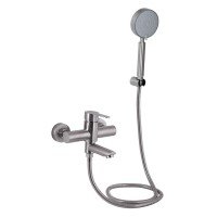 Смеситель для ванны Brinex Pure 006 с поворотным изливом (с душевым гарнитуром) Nickel BRIPUR006NKL