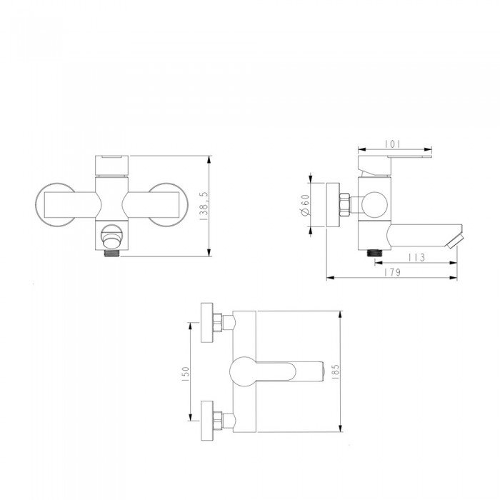 Смеситель для ванны Brinex Pure 006 с поворотным изливом (с душевым гарнитуром) Graphite BRIPUR006GRP