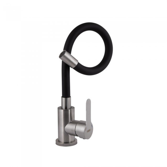 Смеситель для кухни Brinex Pure 015F3 с гибким изливом   Nickel/Black BRIPUR015F3NKB Смеситель для кухни Brinex Pure 015F3 с гибким изливом   Nickel/Black BRIPUR015F3NKB
