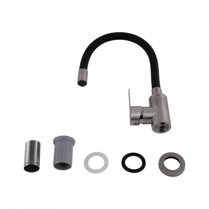 Смеситель для кухни Brinex Pure 015F3 с гибким изливом   Nickel/Black BRIPUR015F3NKB Смеситель для кухни Brinex Pure 015F3 с гибким изливом   Nickel/Black BRIPUR015F3NKB
