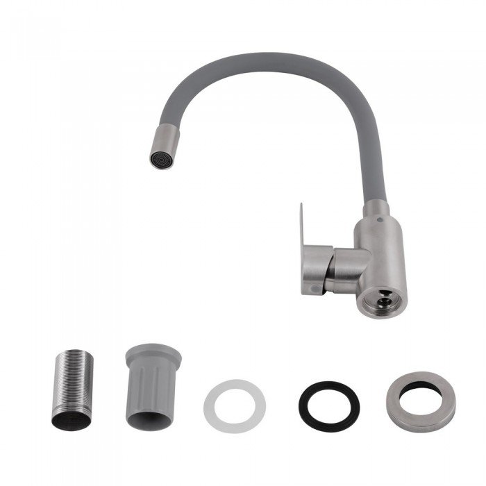 Смеситель для кухни Brinex Pure 015F3 с гибким изливом   Nickel/Grey BRIPUR015F3NKG Смеситель для кухни Brinex Pure 015F3 с гибким изливом   Nickel/Grey BRIPUR015F3NKG