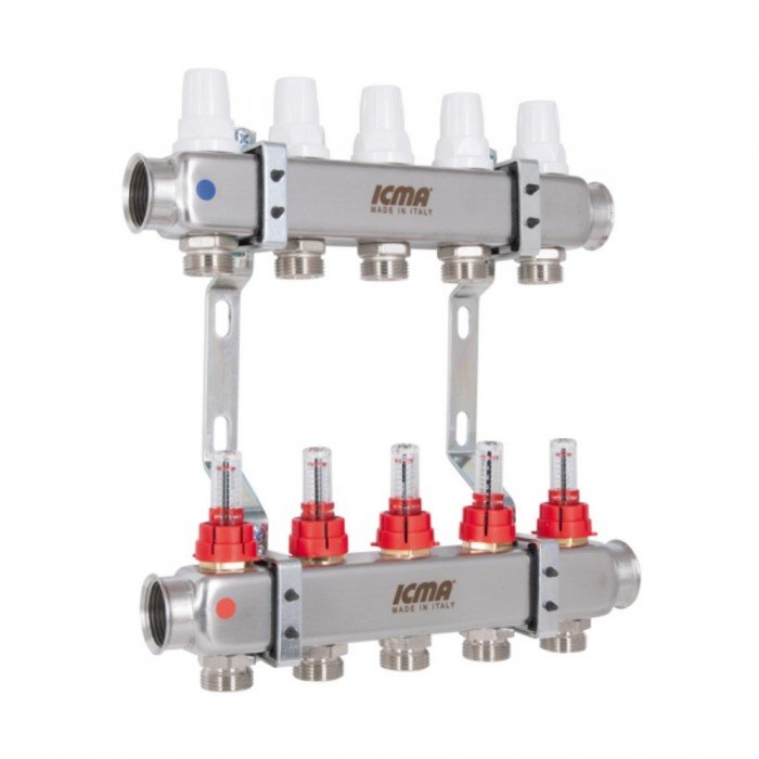 Коллектор с расходомерами (нерж.) 1"х5 Icma № К073