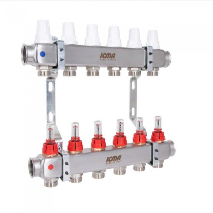 Коллектор с расходомерами (нерж.) 1"х6 Icma № К073