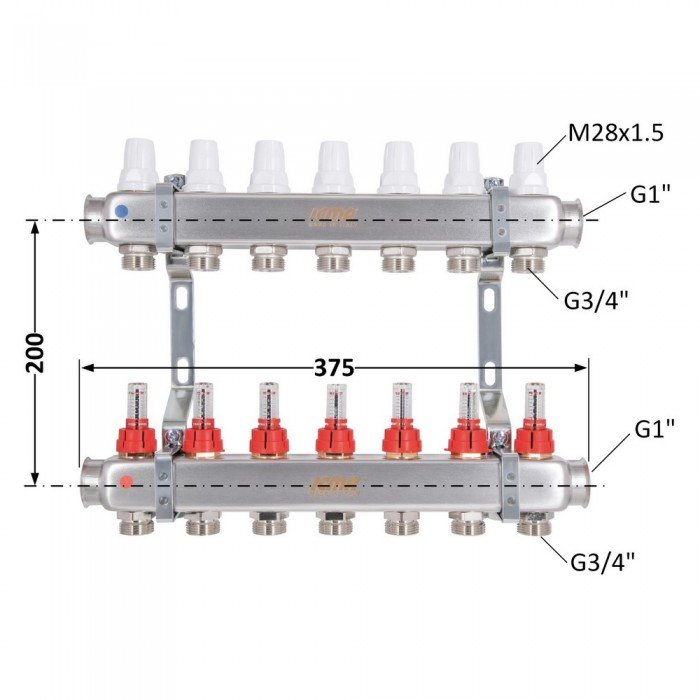Коллектор с расходомерами (нерж.) 1"х7 Icma № К073