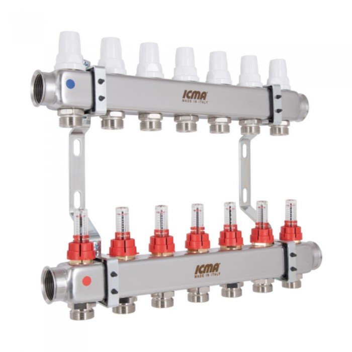 Коллектор с расходомерами (нерж.) 1"х7 Icma № К073