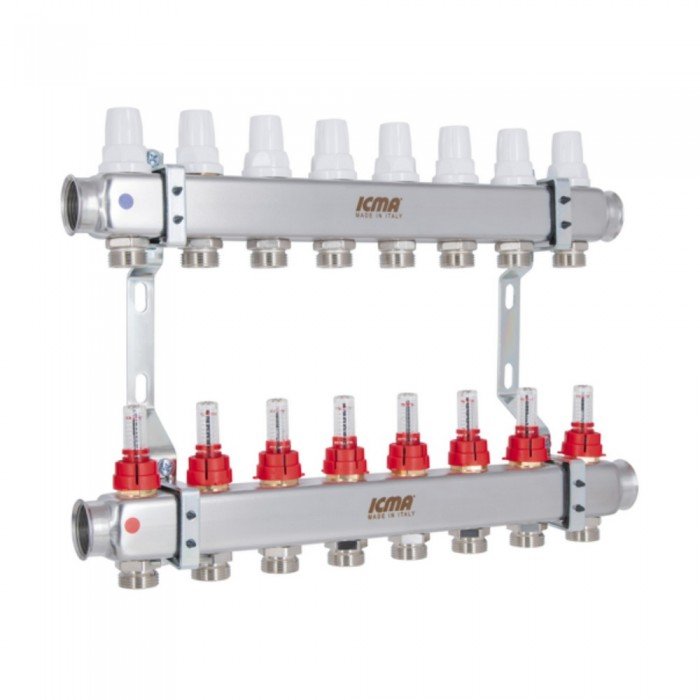 Коллектор с расходомерами (нерж.) 1"х8 Icma № К073