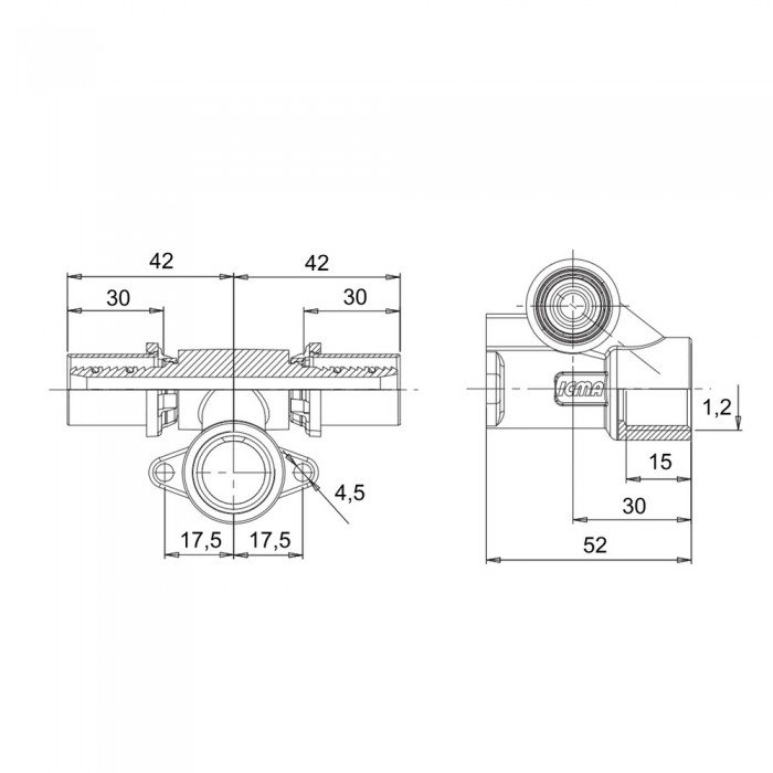 Прес-фітинг Icma трійник 1/2"вх16 настінний прохідний № 422