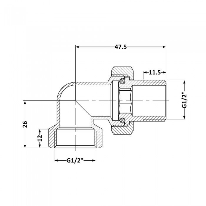 Сгон-американка Thermo Alliance Standart 1/2"ВН никель, угловой TAS191W15