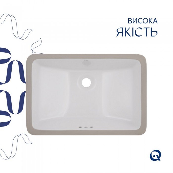 Комплект Qtap Stork: Раковина врізна прамокутна 535x365x190 мм White + Донний клапан PU02O