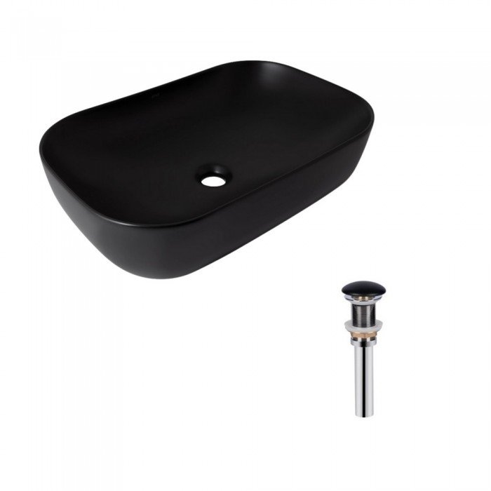 Комплект Qtap Robin: Раковина накладна прамокутна 600x390x150 мм Matt Black + Донний клапан PU03