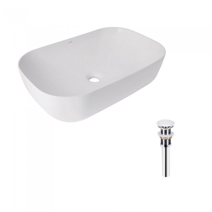 Комплект Qtap Robin: Раковина накладна прамокутна 600x390x150 мм White + Донний клапан PU02