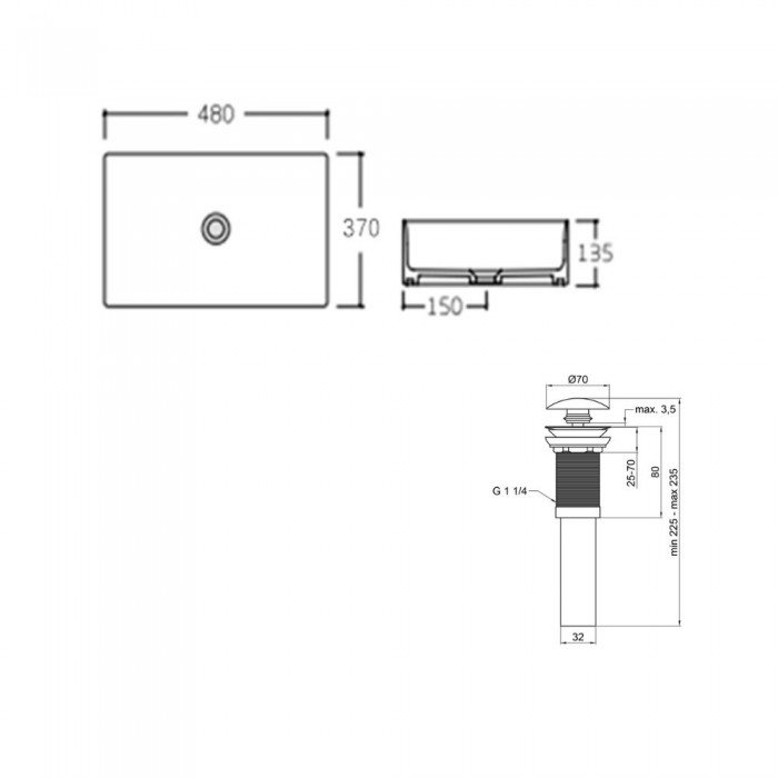 Комплект Qtap Tern: Раковина накладная прямоугольная 480х370х135 мм White + Донный клапан PU02 Комплект Qtap Tern: Раковина накладная прямоугольная 480х370х135 мм White + Донный клапан PU02