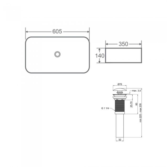 Комплект Qtap Tern: Раковина накладная прямоугольная 610x350x135 мм WHITE + Донный клапан PU02 Комплект Qtap Tern: Раковина накладная прямоугольная 610x350x135 мм WHITE + Донный клапан PU02