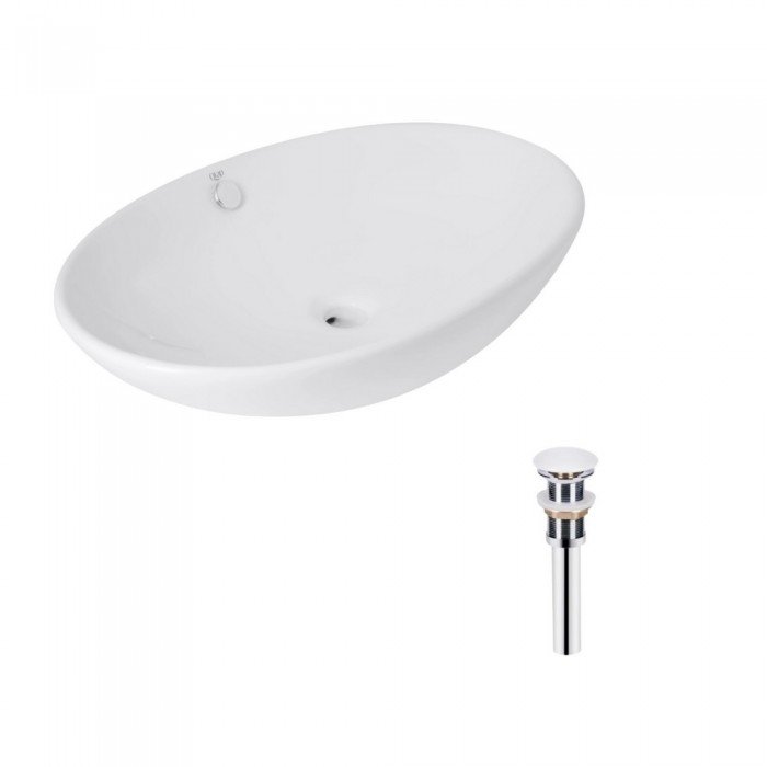 Комплект Qtap Dove: Раковина накладна овальна 635x420x150 мм White + Донний клапан PU02O