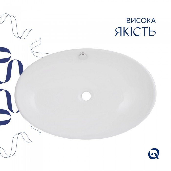 Комплект Qtap Dove: Раковина накладна овальна 635x420x150 мм White + Донний клапан PU02O