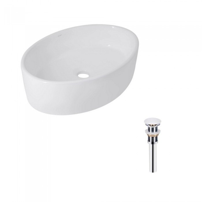 Комплект Qtap Kolibri: Раковина накладная овальная 500x360x140 мм White + Донный клапан PU02 Комплект Qtap Kolibri: Раковина накладная овальная 500x360x140 мм White + Донный клапан PU02
