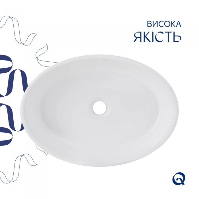 Комплект Qtap Kolibri: Раковина накладная овальная 500x360x140 мм White + Донный клапан PU02 Комплект Qtap Kolibri: Раковина накладная овальная 500x360x140 мм White + Донный клапан PU02