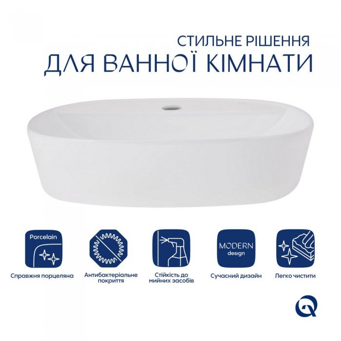 Комплект Qtap Scorpio: Раковина накладная овальная 500x380x120 мм White + Донный клапан PU02