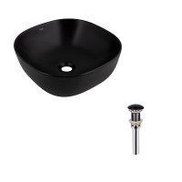 Комплект Qtap Kolibri: Раковина накладна квадратна 400х400х140 мм Matt Black + Донний клапан PU03