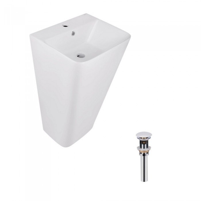 Комплект Qtap Tern: Раковина напольная моноблок 440х380х830 мм White + Донный клапан PU02O