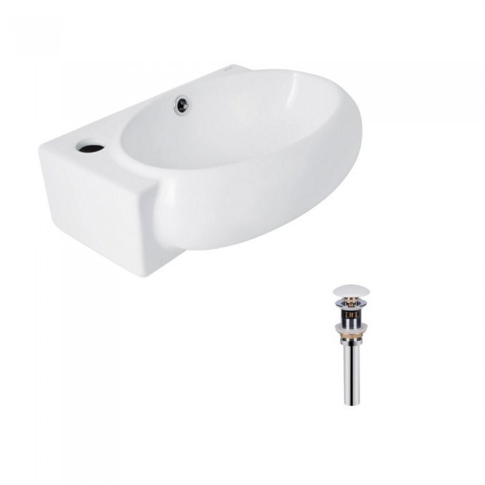 Комплект Qtap Leo: Раковина подвесная овальная левая 430x285x160 мм White + Донный клапан PU02O Комплект Qtap Leo: Раковина подвесная овальная левая 430x285x160 мм White + Донный клапан PU02O