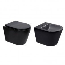 Комплект Qtap Scorpio Matt Black 2 в 1: Унитаз подвесной Ultra Quiet QT14332380AMB + биде подвесное QT1455053FMB Комплект Qtap Scorpio Matt Black 2 в 1: Унитаз подвесной Ultra Quiet QT14332380AMB + биде подвесное QT1455053FMB