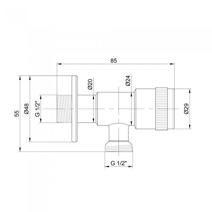 Кран угловой Thermo Alliance Standart 1/2"НН нерж., с керам. буксой TAS345W1515SS