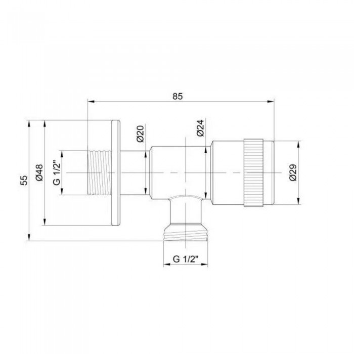 Кран угловой Thermo Alliance Standart 1/2"НН нерж., с керам. буксой TAS347W1515SS