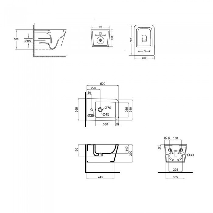 Комплект Qtap Crow 2 в 1: унітаз підвісний Rimless + біде підвісне
