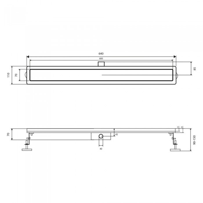 Корпус лінійного трапу із нержавіючої сталі Taurus 600 з сухим затвором Qtap