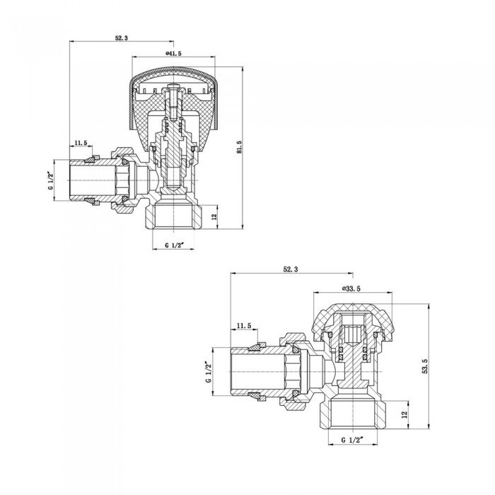 Комплект радіаторних кранів Thermo Alliance Standart 1/2" ВН кутовий TAS232W15