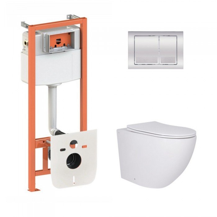 Готовое решение Qtap для ванной комнаты: подвесной унитаз Robin 520x365x365 + комплект инсталляции Nest 4 в 1 (квадратная клавиша Chrome)