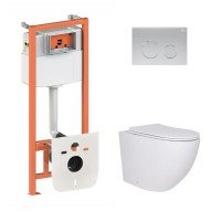 Готовое решение Qtap для ванной комнаты: подвесной унитаз Robin 520x365x365 + комплект инсталляции Nest 4 в 1 (круглая клавиша Satin)
