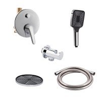 Комплект для душа Qtap Olsava Chrome: Смеситель QTOS6212107ODC + Лейки (QTRUC125CRM45952,QTHLA107CRM45948) + Шланг QTHADPVC200C + QTCRMBH030