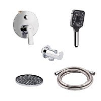 Комплект для душа Qtap Ustek Chrome: Смеситель QTUST6216107ODC + Лейки (QTRUC125CRM45952,QTHLA107CRM45948) + Шланг QTHADPVC200C + QTCRMBH030