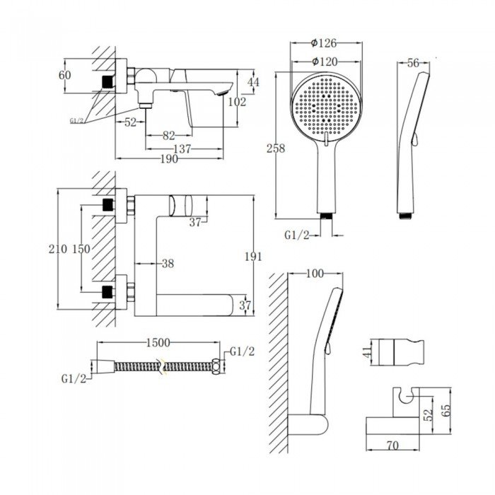 Змішувач для ванни Qtap Evia з поворотним виливом (з душовим гарнітуром) QTEVI260CRM47578 Chrome