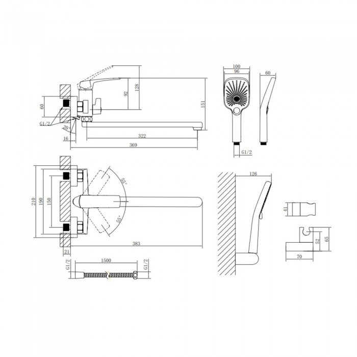 Смеситель для ванны Qtap Tern с длинным поворотным изливом (c душевым гарнитуром) QTTER260CRM47587 Chrome