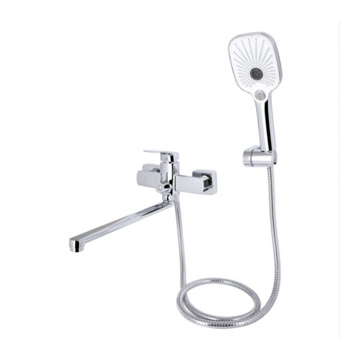 Смеситель для ванны Qtap Tern с длинным поворотным изливом (c душевым гарнитуром) QTTER260CRM47587 Chrome