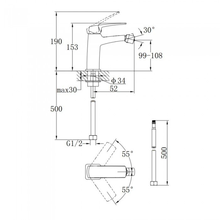 Змішувач для биде Qtap Tern QTTER255CRM47589 Chrome