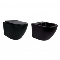 Комплект Qtap Robin Matt Black 2 в 1: унитаз подвесной  Ultra Quiet QT13332381АSMB + биде подвесное QT1355046FMB Комплект Qtap Robin Matt Black 2 в 1: унитаз подвесной  Ultra Quiet QT13332381АSMB + биде подвесное QT1355046FMB