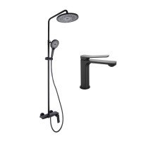 Комплект смесителей Qtap Slavonice: Душевая система QTSLA111BLM45906 + Смеситель для раковины QTSLA1042103B