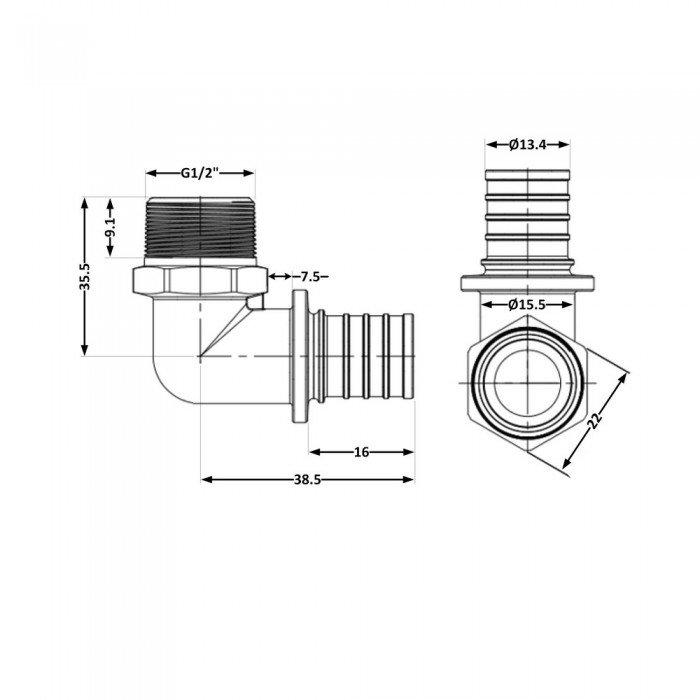Кут натяжний Icma №1036 d16х2,2-1/2"З 851036ADBO05
