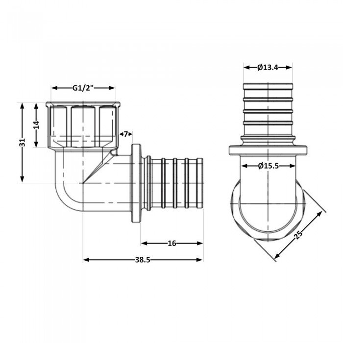 Угол натяжной Icma №1037 d16х2,2-1/2"В 851037ADBO05