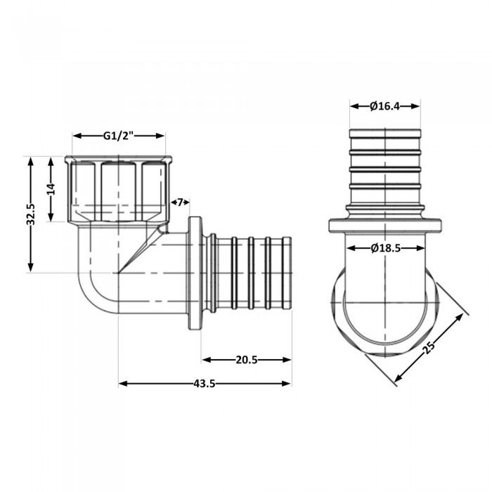 Угол натяжной Icma №1037 d20х2,8-1/2"В 851037ADGW05