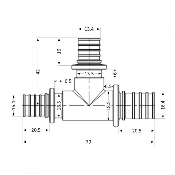 Тройник натяжной Icma №1039 d20х16х20 851039GWBOGW05