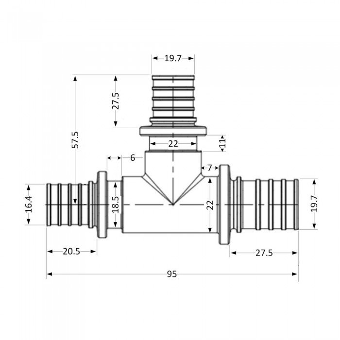 Трійник натяжний Icma №1039 d25х25х20 851039GXGXGW05