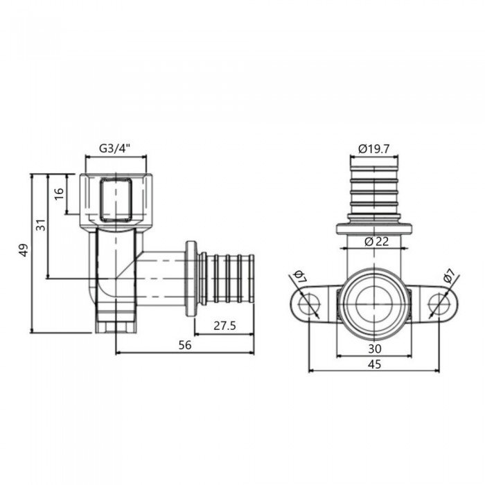 Кут натяжний Icma №1040 d25х3,5-3/4"В настінний 851040AEGX05